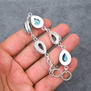 Blue Rutile Cabochon <b>Bracelet</b> Oxidized Sterling Silver Handcrafted <b>Gemstone</b> Jewelry Gift For Women Elegant - Product Image 2