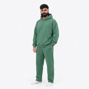 Survêtement unisexe épais 2-en-1 imprimé bleu à capuche, manches longues, couleur unie, coton délavé, streetwear, poches latérales, coupe classique - Product Image 5