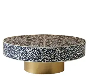 FAIZA CRAFT Mesa de Centro Redonda de Estilo Moderno Hecha a Mano con Incrustaciones de Hueso y Patrón de Follaje, Mueble Decorativo para el Hogar, Ideal para Cumpleaños y Bodas - Product Image 4