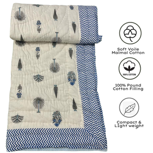 Edredón Reversible Ecológico de Algodón 100% con Estampado Clásico de Jaipur, Diseño Floral con Borde en Zigzag Azul, para Decoración del Hogar y Hoteles, Apto para Todas las Estaciones - Product Image 3