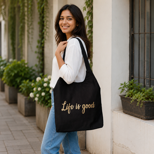 กระเป๋าผ้าแคนวาสสีดำแบบกำหนดเอง 300 GSM 38x42 ซม. พิมพ์โลโก้สีทอง หูหิ้วยาว สำหรับโปรโมชั่น ช้อปปิ้ง ขายส่ง รับผลิตแบบ OEM ODM ส่งออก - Product Image 6