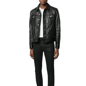 Men's 100% Polyester Thick Leather Jacket Stand Collar <b>Covered</b> <b>Button</b> Patchwork Design Windproof Breathable Cotton Filled High - Product Image 1