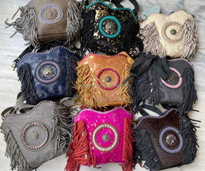 Nuevo estilo occidental pelo en piel de ante de piel con flecos bolso de alta calidad Boho mujeres piel cuero único medio Concho flecos bolsas - Product Image 4