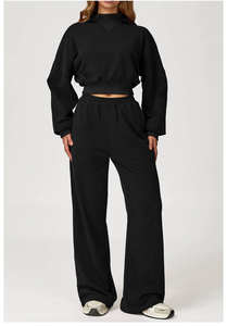 Conjuntos de 2 Piezas de Sudaderas con Capucha Cortadas y Bordadas de Otoño, 50% Algodón, Pantalones Acampanados, Conjuntos Deportivos para Mujer, Ropa de Gimnasio y Fitness - Product Image 2