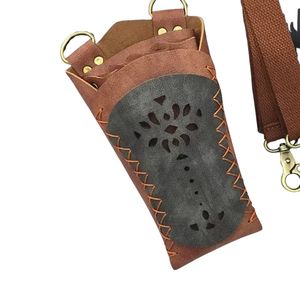 Pochette de Barbier en Cuir Marron Rouge avec Coutures Décoratives, Étui à Ciseaux Professionnel, Sac à Outils pour Coiffeur, Service Personnalisé - Product Image 3