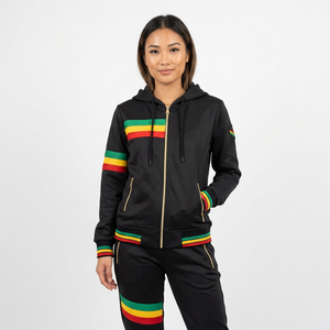 Unisex Black Hooded <b>Tracksuit</b> With Zipper Fly Full Sleeve Joggers Casual Autumn Wear Breathable <b>Polyester</b> Material - Product Image 6
