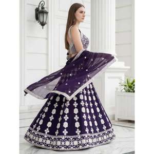Dazzling Purple <b>Sequins</b> Embroidered Georgette Evening Lehenga Choli - Product Image 5
