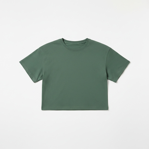 Women <b>Crop</b> T-Shirt Boxy Oversized Short Sleeve Cotton Casual Streetwear T Shirt Custom Logo OEM Wholesale Summer - Product Image 4