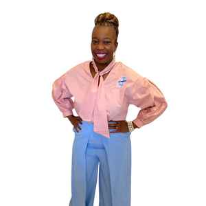 Chemisier à col en V pour femme, rose Jack and Jill, à manches longues, chemise de bureau, logo brodé, haut décontracté et tendance, vente en gros - Product Image 1