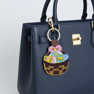 Llavero de Bolso Boho Hecho a Mano con Cuentas, Adorno de Moda con Bordado Intrincado de Cuentas Indias en Correa de Cuero Duradera y Cristales - Product Image 6