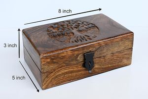 Handmade Polished <b>Wooden</b> Rectangular <b>Box</b> with Intricate Carvings for Home & Decor Tabletop <b>Art</b> Collectible - Product Image 3