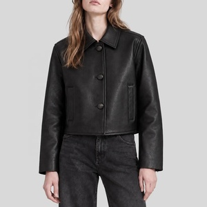 2026 <b>Women's</b> Faux <b>Leather</b> <b>Jacket</b> Turn-Down Collar Single Breasted Full Sleeve Short Crop Minimalist Autumn Outerwear <b>Jacket</b> - Product Image 2