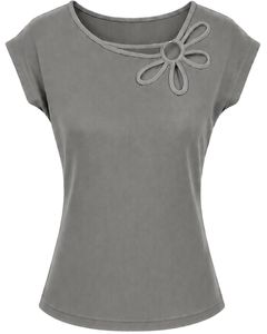 Manufacturer Gray Women Casual T Shirt Floral <b>Ring</b> Neck Short Sleeve Summer Fashion Soft <b>Stretch</b> Ladies Tee Elegant Daily Wear - Product Image 1