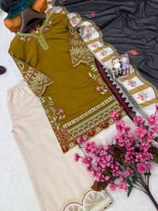 Conjunto de Salwar Kameez Indio-Pakistaní Bordado con Cuello de Encaje y Dupatta, Ropa Étnica para Bodas y Fiestas - Product Image 4