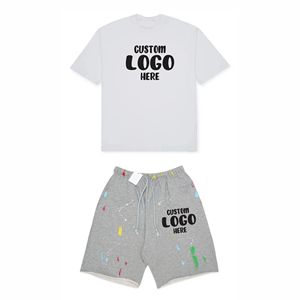 Conjunto de Camiseta y Pantalones Cortos Casuales para Hombre, 100% Algodón, con Estampado de Salpicaduras, Transpirable, Lavado Ácido, Pantalones Cortos Bordados con Salpicaduras - Product Image 4