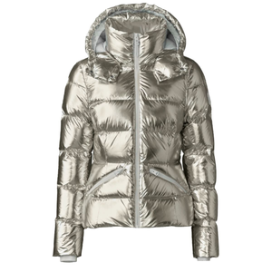 High Quality Custom Brand Logo <b>Silver</b> Quilted Puffer <b>Jacket</b> Women Hooded Full Zip Winter Coat With Detachable Hat Regular Fit - Product Image 3