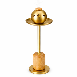 Porte-encens élégant en laiton avec support en bois pour la relaxation et l'aromathérapie à domicile – Vente Flash - Product Image 2