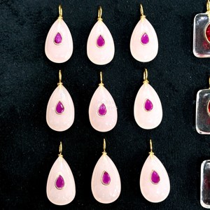 Natural <b>Rose</b> Quartz Pear Gemstone Pendant Stone Inlay Gold Plated 925 Sterling Silver Minimalist <b>Top</b> Trending Stone Charms 18mm - Product Image 1
