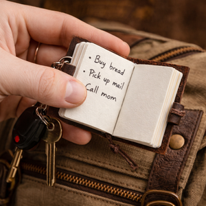 Porte-clés journal miniature en cuir fait main - Carnet micro vintage 2x3 pouces avec anneau porte-clés pour Noël et cadeaux promotionnels - Product Image 3