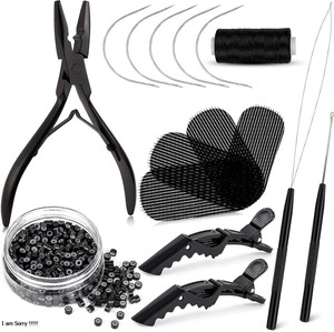 Kit de herramientas para extensiones de cabello TEEJAY con alicates, clips, hilo y agujas - Product Image 1
