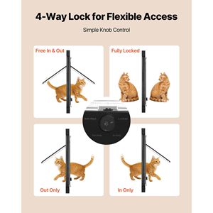 Porta per Gatti Regolabile con Telaio in Alluminio, Vetro ad Alta Trasparenza, 4 Modalità di Chiusura Sicura, Adatta per Finestre con Larghezza 31-36 Pollici - Product Image 3