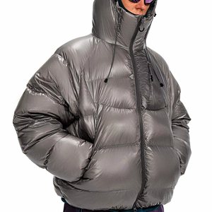 Chaqueta Acolchada con Capucha para Hombre, Resistente al Viento, Rellena de Plumón, Gruesa, Informal, para Invierno, Color Gris, Corte Regular, Cierre de Cremallera, Color Sólido - Product Image 1