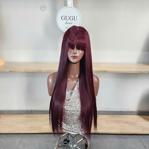 Cabello Humano Virgen Vietnamita Rojo Borgoña 99J #   Peluca Full HD con Encaje Transparente para Mujeres Negras - Product Image 1