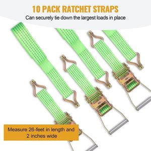 Cinghie di Fissaggio - Confezione da 10 Cinghie a Cricchetto Resistenti 5 cm x 8 m, Capacità di Carico 3307 libbre con Ganci a J - Product Image 2