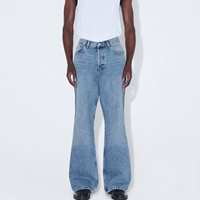 Jean en denim évasé taille haute pour homme, délavé, en coton mi-lourd, coupe décontractée, couleur unie, idéal pour le printemps