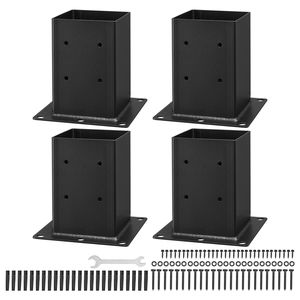 Pali per Pavimentazione in Acciaio al Carbonio 6x6 Resistenti, Staffe per Pali 4x5.6x5.6 Pollici, Staffe per Pali in Legno 142x142 mm, 4 Pezzi, Misura Interna in Acciaio al Carbonio - Product Image 1