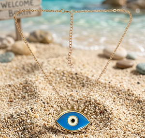 Collier pendentif œil chrétien en laiton fait main, résistant au ternissement, émail bleu, protection, bijoux minimalistes pour fiançailles et usage quotidien - Product Image 4