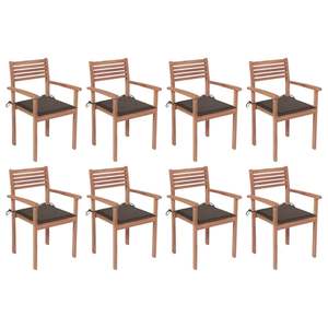 8 chaises de patio empilables en teck massif avec coussins - Product Image 1