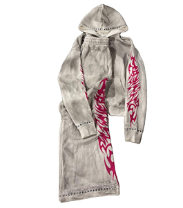 Youtai Men's Gray Flame Print 100% Cotton Breathable Tracksuit <b>Hoodie</b> Full Sleeve Drawstring Streetwear Autumn Sportswear Side - Product Image 4