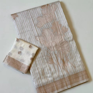 ส่าหรีผ้าจอร์เจียเนื้อนุ่มหรูหราพร้อมลายดอกไม้ที่สลับซับซ้อนและคอลเลกชั่นแบบดั้งเดิม - Product Image 1