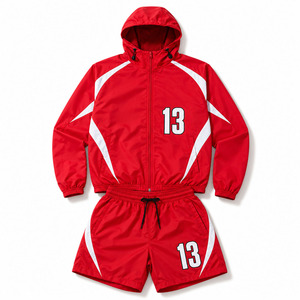 Men Custom Logo Windbreaker 100% Cotton Plus Size Washed Short Set Windproof Tracksuit Zipper <b>Jackets</b> and Shorts Two Piece Sets - Product Image 3