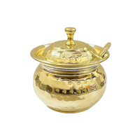 Tarro de Almacenamiento de Ghee de Latón con Patrón Martillado Tradicional, Ecológico, con Tapa y Cuchara, para la Conservación Diaria de la Frescura en la Cocina, Multi-Estilo