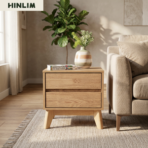 Scandinavian Modern Solid Wood Nightstand with 2 <b>Drawers</b> for <b>Small</b> Bedroom Spaces - Product Image 2