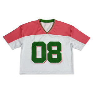 เสื้อยืดคอวีทรงบ็อกซี่ผ้าตาข่ายแห้งเร็ว ขายดี ทรงโอเวอร์ไซส์ ครอป แห้งเร็ว สวมใส่สบายๆ สไตล์เสื้อเบสบอล ผ้าถัก - Product Image 1