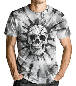 Camiseta de Algodón 100% con Estampado Tie Dye en Blanco y Negro y Gráfico de Calavera Agrietada Explosiva en el Centro para un Estilo Atrevido y Audaz - Product Image 2