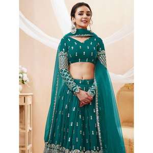 Superbe Georgette Lehenga Choli à paillettes bleu sarcelle avec filet Dupatta - Product Image 5