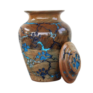 Urne funéraire artisanale en bois de manguier pour cendres humaines adultes, design Lichtenberg avec urne commémorative bleue, vente en gros - Product Image 5