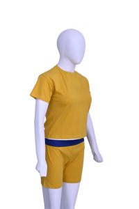 Women's Casual Summer Solid T-Shirt & Shorts Matching <b>Set</b> with Belt Yellow Premium Jersey <b>Knit</b> for Wear Wholesale Clothing - Product Image 4