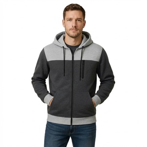 Sweat à capuche zippé gris et anthracite à blocs de couleurs |   Fabricant de sweat-shirts en polaire pour hommes sur mesure |   Vêtements en gros B2B Bangladesh - Product Image 1