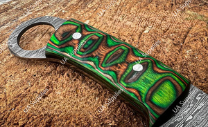 มีดเหล็กดามัสกัสแบบเต็มด้าม คุณภาพสูง ปลายใบมีดแบบคลิปพอยต์ มีรูสำหรับนิ้ว ทำด้วยมือ สำหรับล่าสัตว์ ตั้งแคมป์ พกพาอเนกประสงค์ OEM/ODM DIY-Pakka - Product Image 4