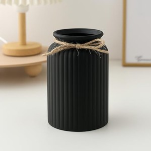 Jarrón cilíndrico de compuesto de bambú con ribete de yute |   Maceta Artesanal al por Mayor - Product Image 5