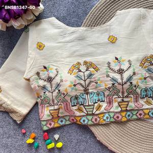 Hermosa blusa de algodón Khadi con bordado de motivos tradicionales, acolchada, con botones frontales y mangas hasta el codo, colección de moda femenina. - Product Image 2