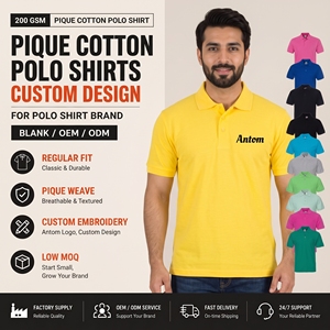 เสื้อโปโลผู้ชายผ้าปิเก้คอตตอน 200GSM แขนสั้น ปักลายตามสั่ง ทรงปกติ สีพื้น ใส่สบายๆ - Product Image 1