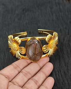 Bracelet manchette en labradorite plaqué or laiton, style bohème vintage, fait main, vente en gros, bracelets de mode pour femmes - Product Image 5