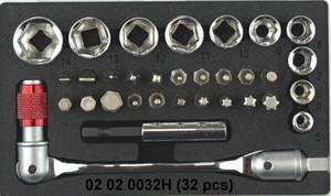 Jeu de douilles et embouts de 1/4'' (32 pièces) avec poignée à double tête flexible, fournisseur ODM OEM Taïwan - Product Image 3