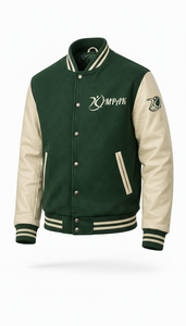 Sustainable Winter Hooded American Style Satin Chenille Varsity <b>Jacket</b> with Front Logo Unisex Polyester/Cotton - Product Image 2